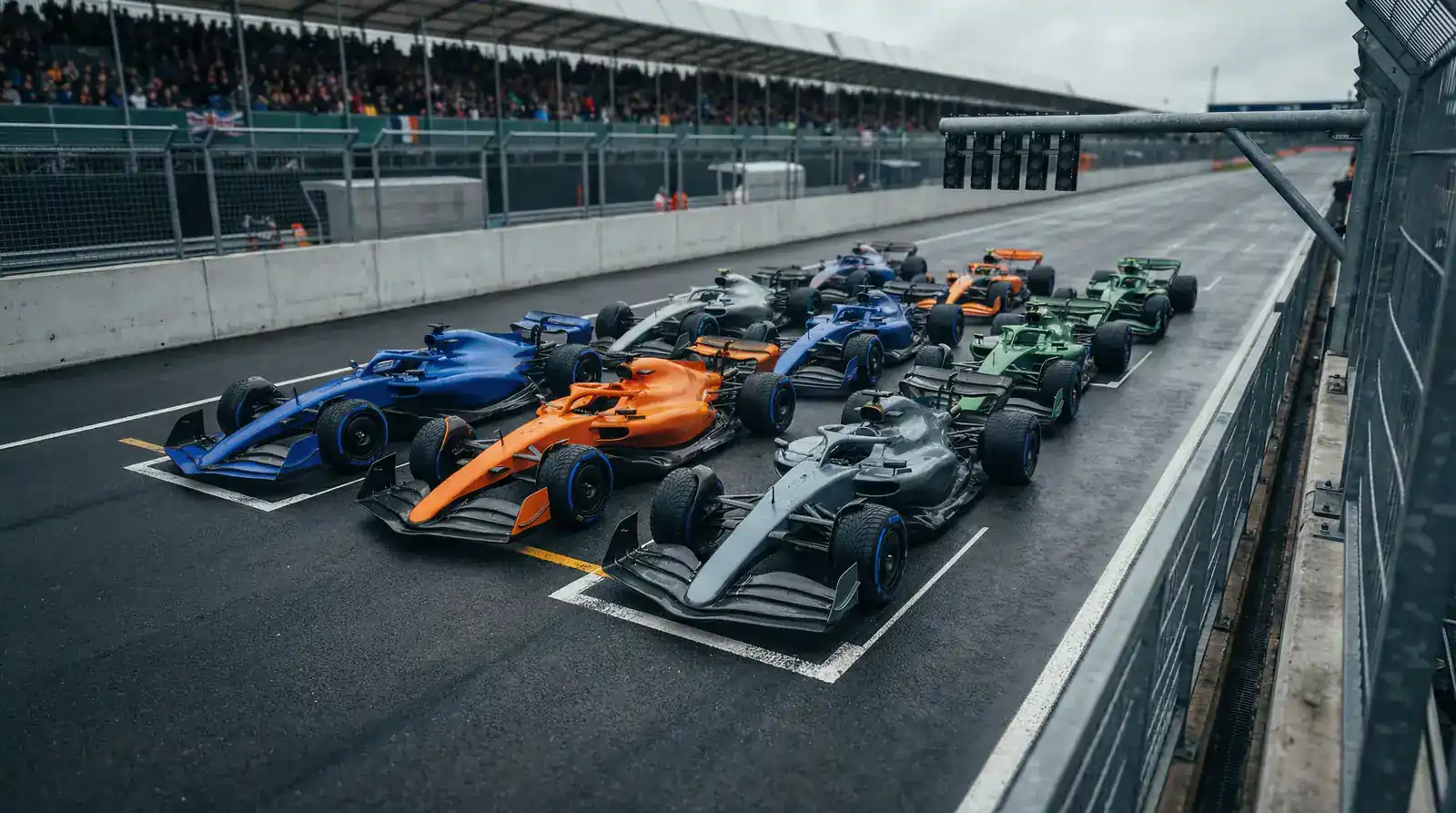 Formule 1-auto's in startopstelling op de grid voor een Grand Prix